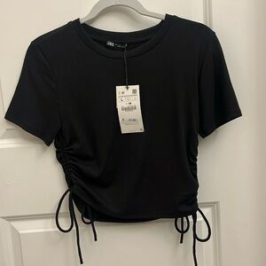 Zara ribbed t-shirt with side ruching - Black / Large